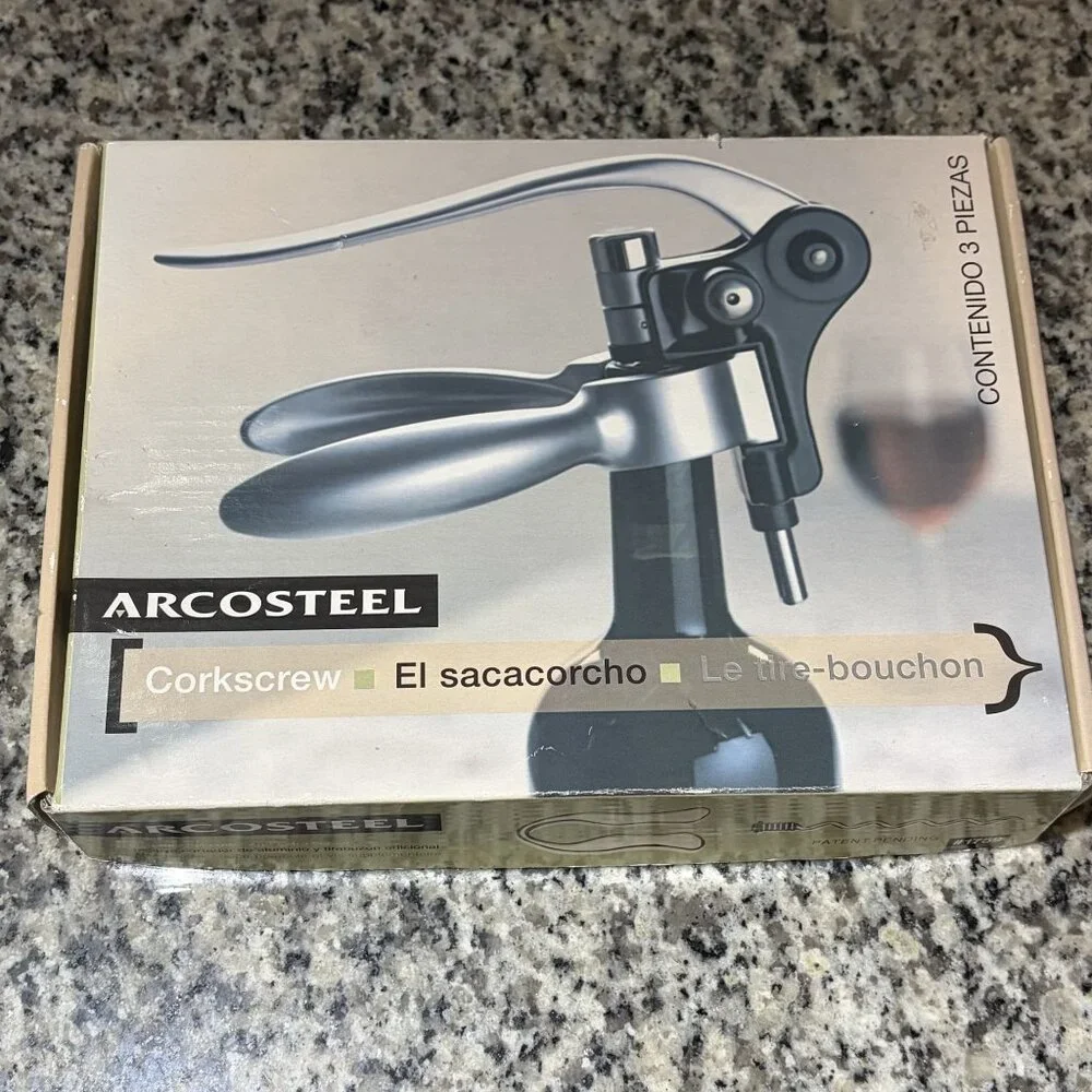 Arcosteel Corkscrew Wine Opener Set With 3-Way Action Accessories Silver Black